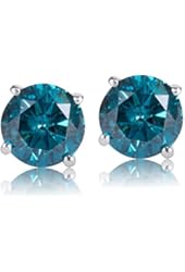 1/2 Carat Total Weight Blue Diamond Solitaire Stud Earrings Pair Set in 14k White Gold