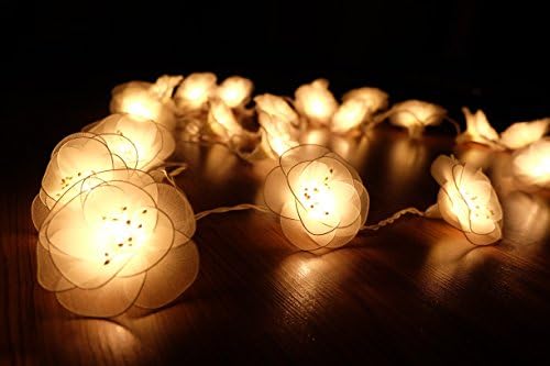Really Romantic! 20 White Poppy Flowers (Hibiscus) Lighting String for Home Decoration, Valentine, Christmas Tree Decoration, Patio Garland, Birthday, Graduation Day, Wedding Party Indoor Outdoor