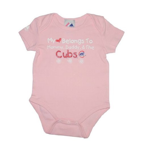 MLB Chicago Cubs Walking Bear Baby / Infant One-Piece Bodysuit / Romper / Onesie - Pink (Size: 3/6)