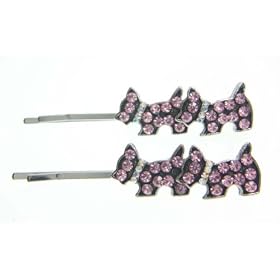 Buy A Pair of Crystal Pink Glittering Puppies Swarovski Crystal Bobbie Pin by Willowbee