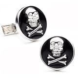 Sterling Silver Enamel Skull and Crossbones Cufflinks