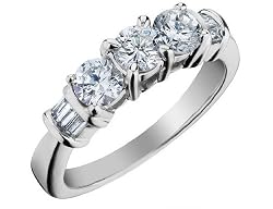 Diamond Engagement Ring and Three Stone Anniversary Ring 1.0 Carat (ctw) in 14K White Gold, Size 8.5
