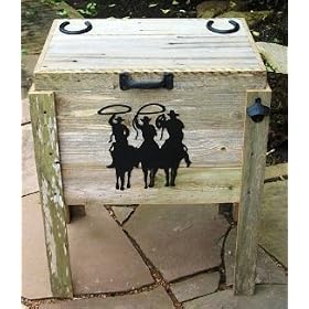 CG Products TEXAS Black Cowboys Cooler Hand-Made Weathered Wood Outdoor Ice Chest - Black...