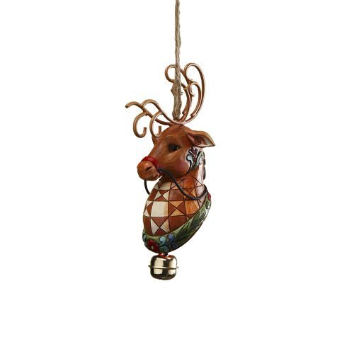 Jim Shore Heartwood Creek Reindeer with Dangle Bell Hanging Ornament, 5-1/2 Inches