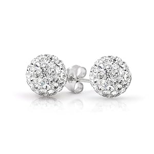 Bling Jewelry White Crystal Ball Stud Earrings Shamballa Inspired Sterling Silver