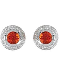 14K White Gold, 1/2 ct. Diamond and 6 MM Mexican Fire Genuine Opal Button Earrings