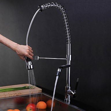 Contemporary Chrome Finish One Hole Single Handle Pull-out Kitchen Faucet