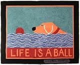 Life Is A Ball - Yellow Labrador - Hand Hooked Rug