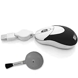 Travel Size Optical Mouse for all Dell Netbooks and Notebooks – with Retractable USB Cord ***Includes Cleaning Brush Air***