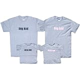 Family Matching Shirts! Unique Coordinating Family Gift Idea Pink and Navy Blue 'Big Kid' and a 'Little Kid' Short Sleeve Grey Shirts - Get One For Each family Member! ~ Footsteps Clothing