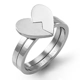 Chuvora 316L Stainless Steel Brushed Finish Two-Piece Puzzle Heart Friendship Ring. Available Sizes: Size 6 - 7 - 8 - 9