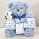 Piccolo Bambino Boys 2 pc Hugables Gift Set-Receiving Blanket and Blue Stuffed Bear