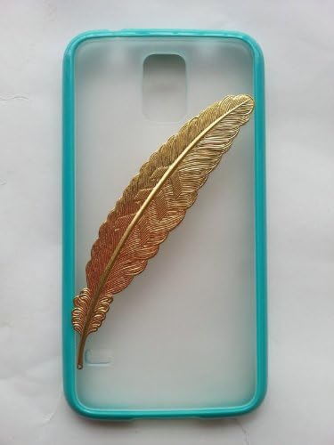 Shapotkina Handmade DIY Punk style Golden feather Samsung Galaxy S5 Case,galaxy SV Case,transparent Galaxy I9600 phone Cover with Pyramid Stud,S5 Stud case,S5 Studded cover+Westlinke Stylus (Transparent Turquoise)