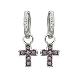14K White Gold 0.06 ct. Diamond and 1/2 ct. Pink Sapphire Cross Shaped Earrings