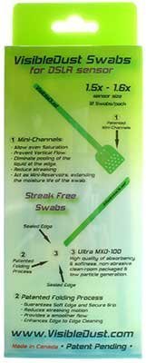 Visible Dust 1.5x / 1.6x Green Series Swabs for use with Sensor Clean, VDust Formula and Smear Away, Pack of 12.