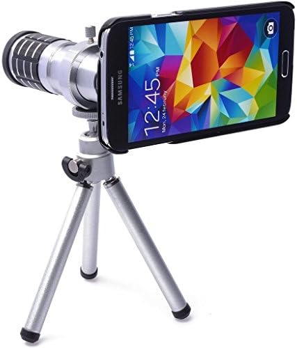 ONTEFIY 12x Zoom Telescope Camera Lens Kit / Fisheye Lens / 2 in 1 Macro Lens and Wide Angle Lens / Mini Tripod / Universal Phone Holder / Hard Case / Phone Bag / ONTEFIY Cleaning Cloth for Samsung Galaxy S5