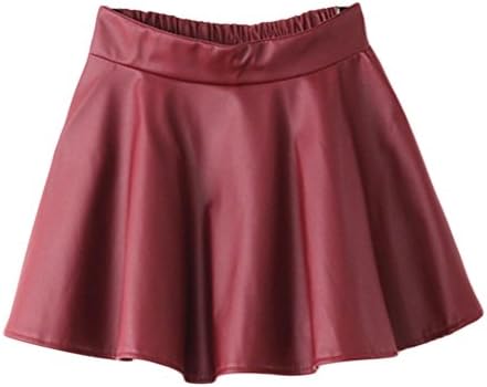 Happylife12 Women's Retro Synthetic Leather High Waist Skater Mini Skirt Wine Red