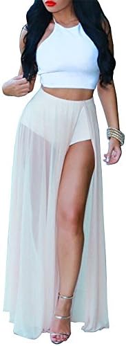 Womens Club Outfits Strappy Crop Top Long Chiffon 2 Piece Dress Jumpsuit S
