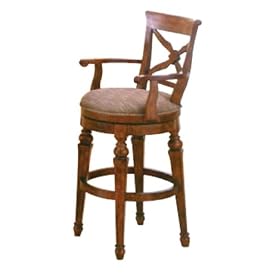 24 Fabric Rustic Oak Wooden High Back Swivel Bar Stool 