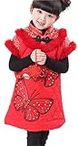 Blingland Children Girls Floral Winter Qipao Cheongsam Dress for Child 5-Two Butterfly Red