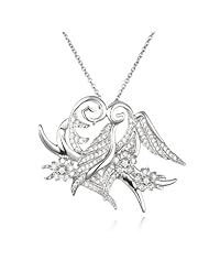 Two Love Birds White CZ Pendant-18"