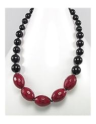 Red Natural Stone Necklace In Brass