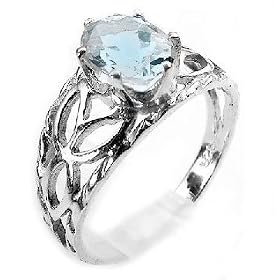 Genuine Blue Topaz Oval and Open Leaves Sterling Silver Ring Size 6(Size 5,6,7,8,9,10)