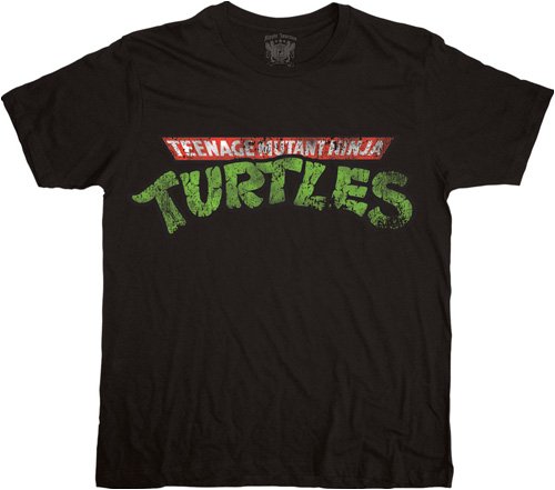  Teenage Mutant Ninja Turtles TMNT Classic Movie TV Series Distressed Logo Adult Black T-shirt