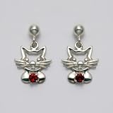 Cat Head with Garnet Earrings
