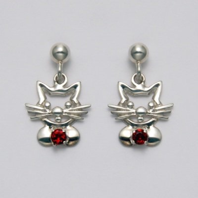 Cat Head with Garnet Earrings