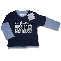 Dirty Fingers I'm the new Boss of the House Baby & Toddler, Layered, Long Sleeve Skater T-shirt, 6-12 months, Blue/Pale Blue
