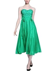 A-line Strapless Cocktail Tea Length Sleeveless Beaded Homecoming Dress/Bridesmaid Dress/Pageant Dress/Prom Dress/Party Dress/Wedding Dress 