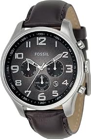 Fossil #FS4514 Men's Analog Black Degrade Dial Leather Strap Watch