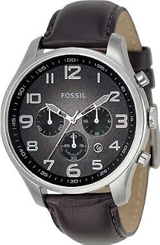 Fossil #FS4514 Men's Analog Black Degrade Dial Leather Strap Watch