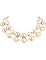 Pearl Cabochon Two Row Statement Necklace, 13"