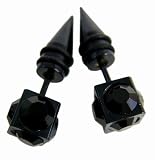 Simulated Faux Black Bead Square Taper Plugs - Black Square With Simulated Black Diamonds Faux Ear Gauges (14 Gauge)