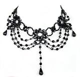 Classic Black Beaded Victorian Burlesque Gothic Style Choker Vintage Necklace Earring Set