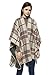 Women's Winter Tartan Knitted Irregular Cardigans Shawl Poncho Cape (Beige)