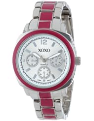 XOXO Womens XO111 Silver Dial Silver-tone and Pink Enamel Bracelet Watch