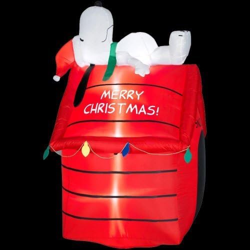 CHRISTMAS DECORATION LAWN YARD INFLATABLE AIRBLOWN PEANUTS SNOOPY LYING ON DOGHOUSE 5' TALL