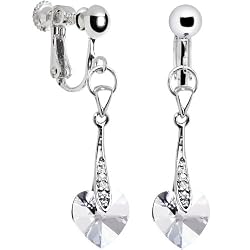 Austrian Crystal Heart April Birthstone Clip Earrings