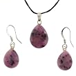 Purple Quartz Faceted Pear Drop Pendant and Earrings Set - Pendant (13x17mm), Earrings (11x14mm) - Adjustable Cord Necklace