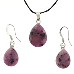 Purple Quartz Faceted Pear Drop Pendant and Earrings Set - Pendant (13x17mm), Earrings (11x14mm) - Adjustable Cord Necklace
