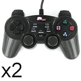 KOO Interactive-Lot de 2 Manettes pour Sony Playstation PS2 - Analogique et Vibrante - Noire