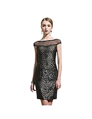 Short Round Neck Cap Sleeves Polyester/Spandex Sequined Prom Dress 