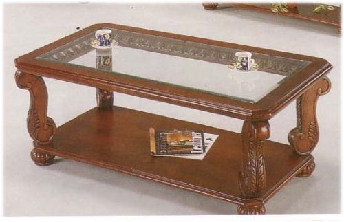 CHERRY FINISH COFFEE TABLE CARVED LEGS