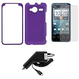 GTMax Rapid Car Charger + Purple Rubberized Hard Cover Case + LCD Screen Pr ....