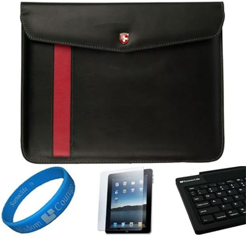 Black Executive Diplomat Leatherware Envelope Carrying Case for Apple iPad 4 / New iPad 3rd Gen / iPad 1 and 2 (16GB 32GB 64GB) compatible with iPad 2 + Clear Anti Gloss Screen Protector + Sumaclife Bluetooth Keyboard + SumacLife Wisdom Courage Wristband
