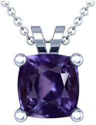 14K White Gold Cushion Cut Purple Sapphire Solitaire Pendant