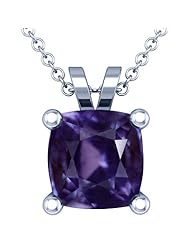 18K White Gold Cushion Cut Purple Sapphire Solitaire Pendant